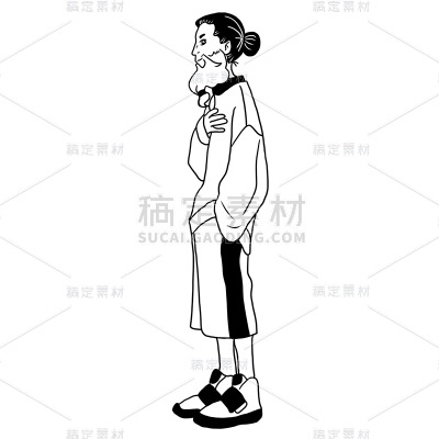手绘-线稿简笔画人物穿搭贴纸8