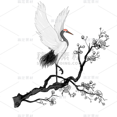 中国风-水墨仙鹤动物元素贴纸8