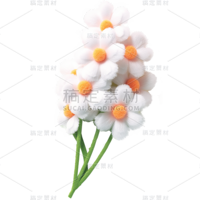 春天春季春日3D立体毛绒花朵植物元素素材