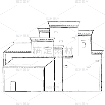手绘-线条中式建筑元素