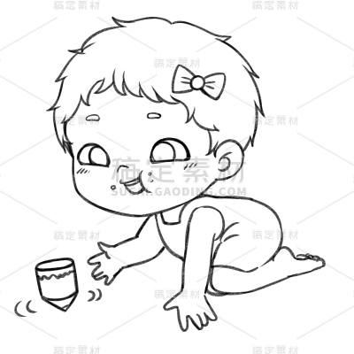 手绘-新生儿线稿人物插画5