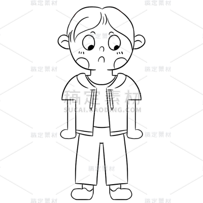 手绘-线稿简笔画孩童元素贴纸