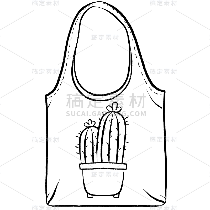 手绘-素描帆布包服饰贴纸-仙人掌
