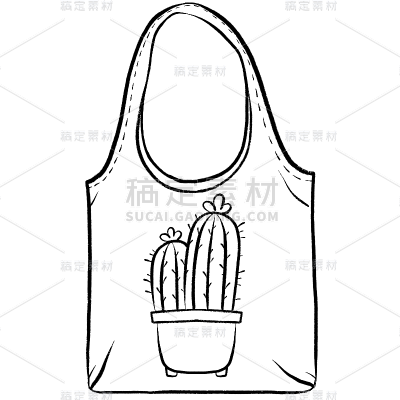 手绘-素描帆布包服饰贴纸-仙人掌