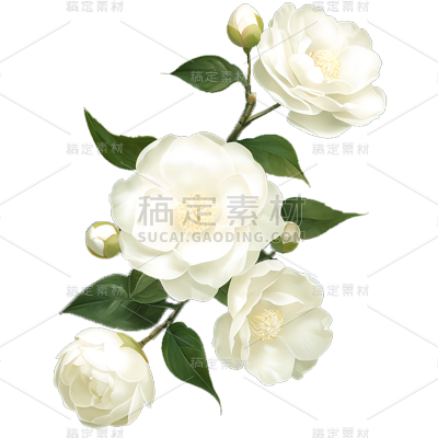 植物通用实景白色山茶花花朵元素素材