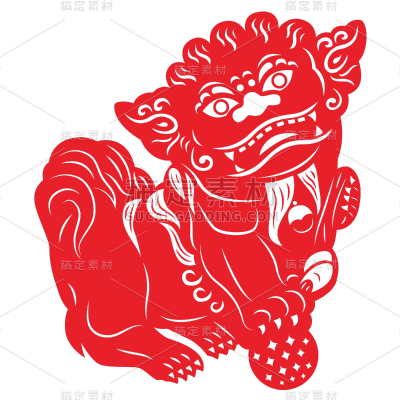 剪纸画-石狮子元素