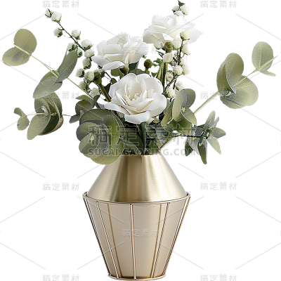 植物通用金属实景鲜花花瓶元素素材