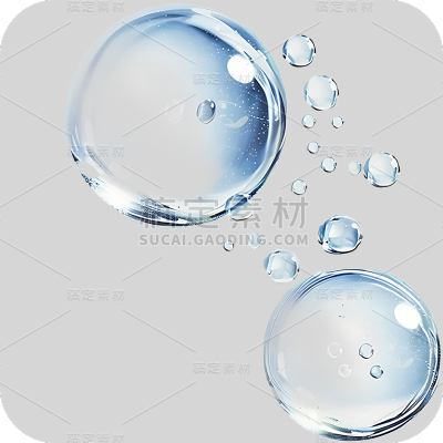 特效通用蓝色透明实景水珠泡泡元素素材