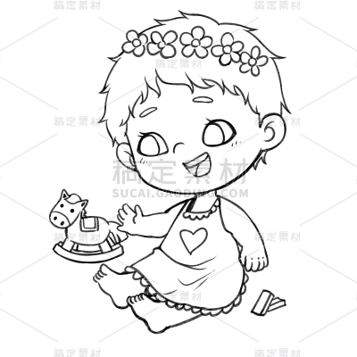 手绘-新生儿线稿人物插画4