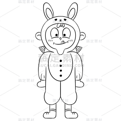 手绘-线稿简笔画孩童元素贴纸