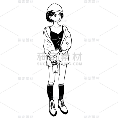手绘-线稿简笔画人物穿搭贴纸2