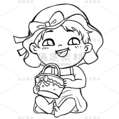 手绘-新生儿线稿人物插画6
