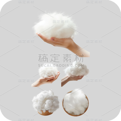 植物通用实景白色棉花团棉花元素素材
