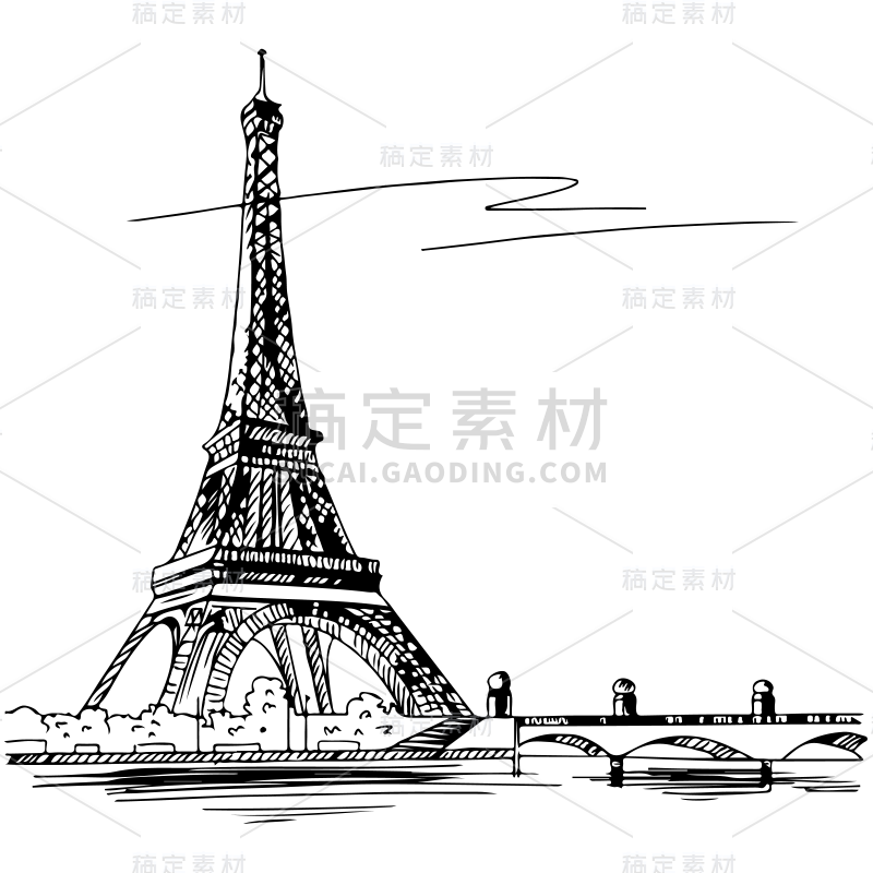 SVG-建筑元素素描贴纸-巴黎铁塔