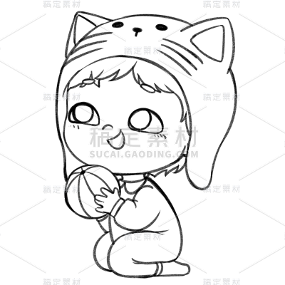 手绘-新生儿线稿人物插画7