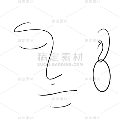 手绘女性人脸线稿简笔画