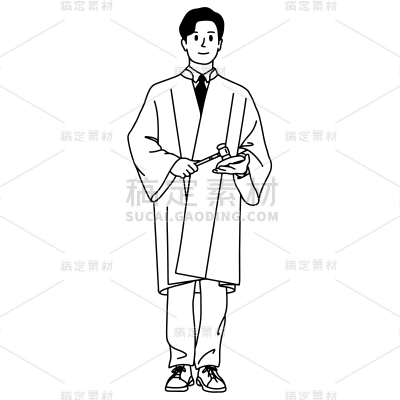 手绘-简笔画职业人物贴纸-法官
