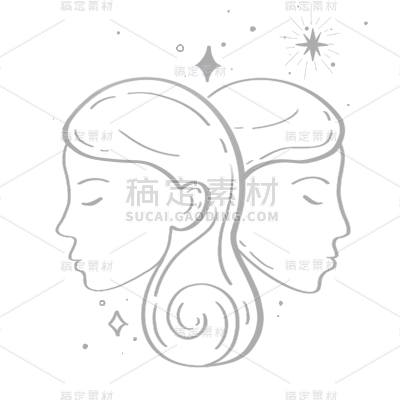 手绘-十二星座天文元素贴纸-双子座