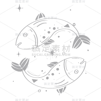 手绘-十二星座天文元素贴纸-双鱼座