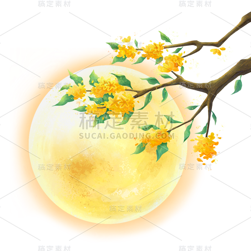 中秋节桂花月亮中式感原创插画套系植物贴纸