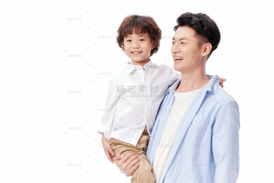 人物系列写实男人单手抱着小男孩
