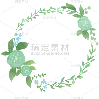 通用边框圆形鲜花绿色植物贴纸元素素材