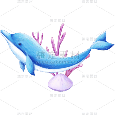 小清新动物海豚组合插画元素