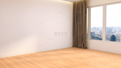 家居系列空旷木地板窗帘窗外景观背景（td）