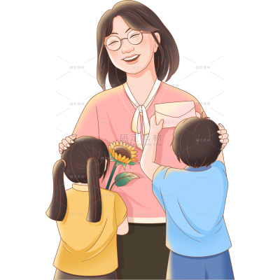 教师节通用插画人物组合元素贴纸