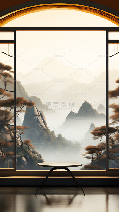 通用电商传统中国风中式自然山树场景背景