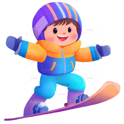 健身系列插画感儿童滑雪元素