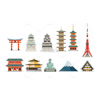 建筑系列插画风塔楼建筑组合(td)