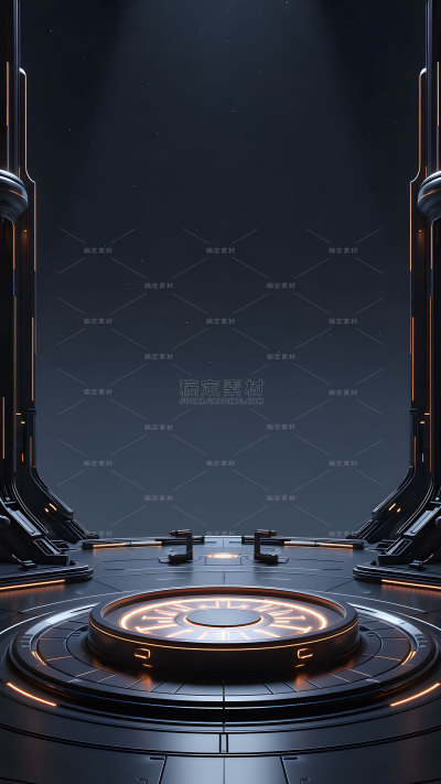 科技风系列未来感黑金色圆形金属星空电商促销展台背景