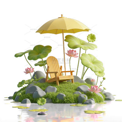 夏至3D荷花荷叶椅子伞元素