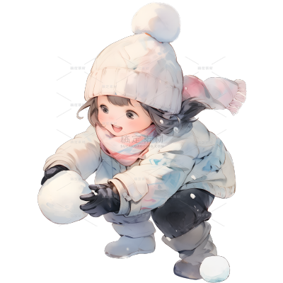 冬天通用描边卡通人物玩雪贴纸