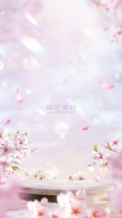 植物系列唯美浪漫感插画樱花飘落展台场景背景