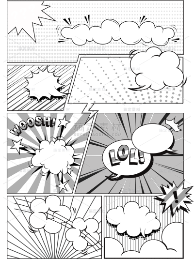 通用边框黑白漫画风多个爆炸贴纸元素素材