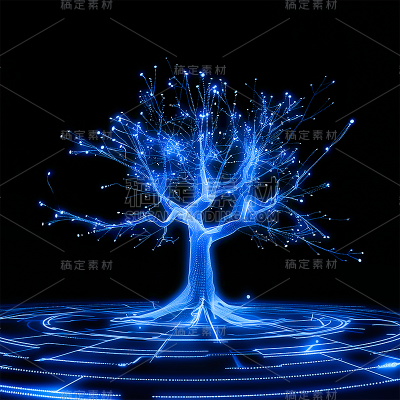 科技风系列蓝色3D发光科技树通用元素素材