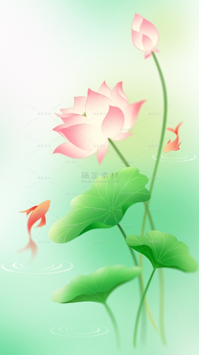 小暑大暑弥散渐变肌理荷花锦鲤池塘场景背景