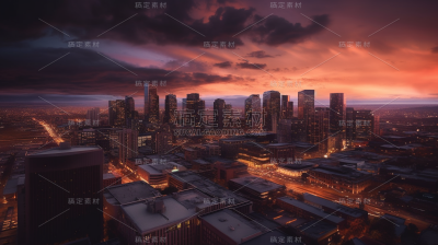 城市日落景观，科幻大片既视感