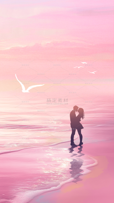 520情人节唯美渐变肌理520人物海边插画背景