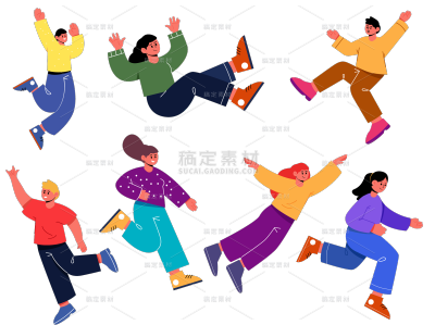 常规插画运动人物组合套系贴纸元素素材