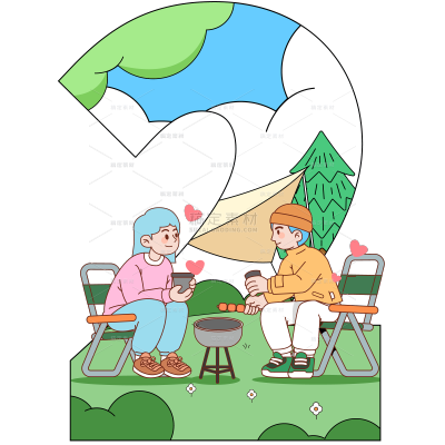 情人节扁平风情侣约会恋爱场景520组合元素素材