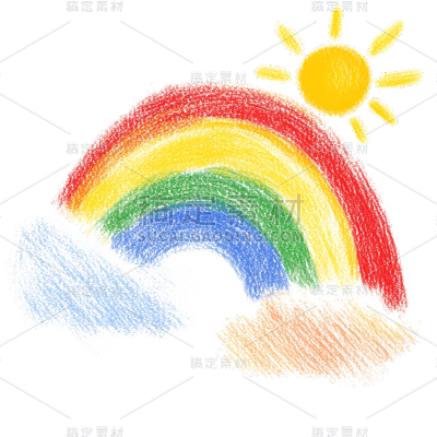 气象系列蜡笔涂鸦彩虹云朵/太阳贴纸