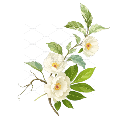 植物系列白色牡丹插画元素（td）