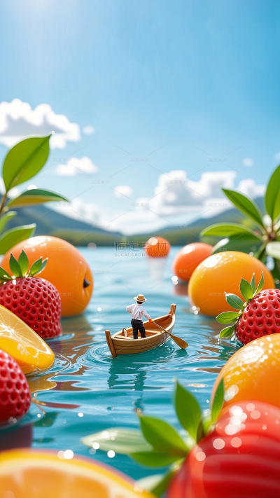 夏至3D创意微缩水果人物背景