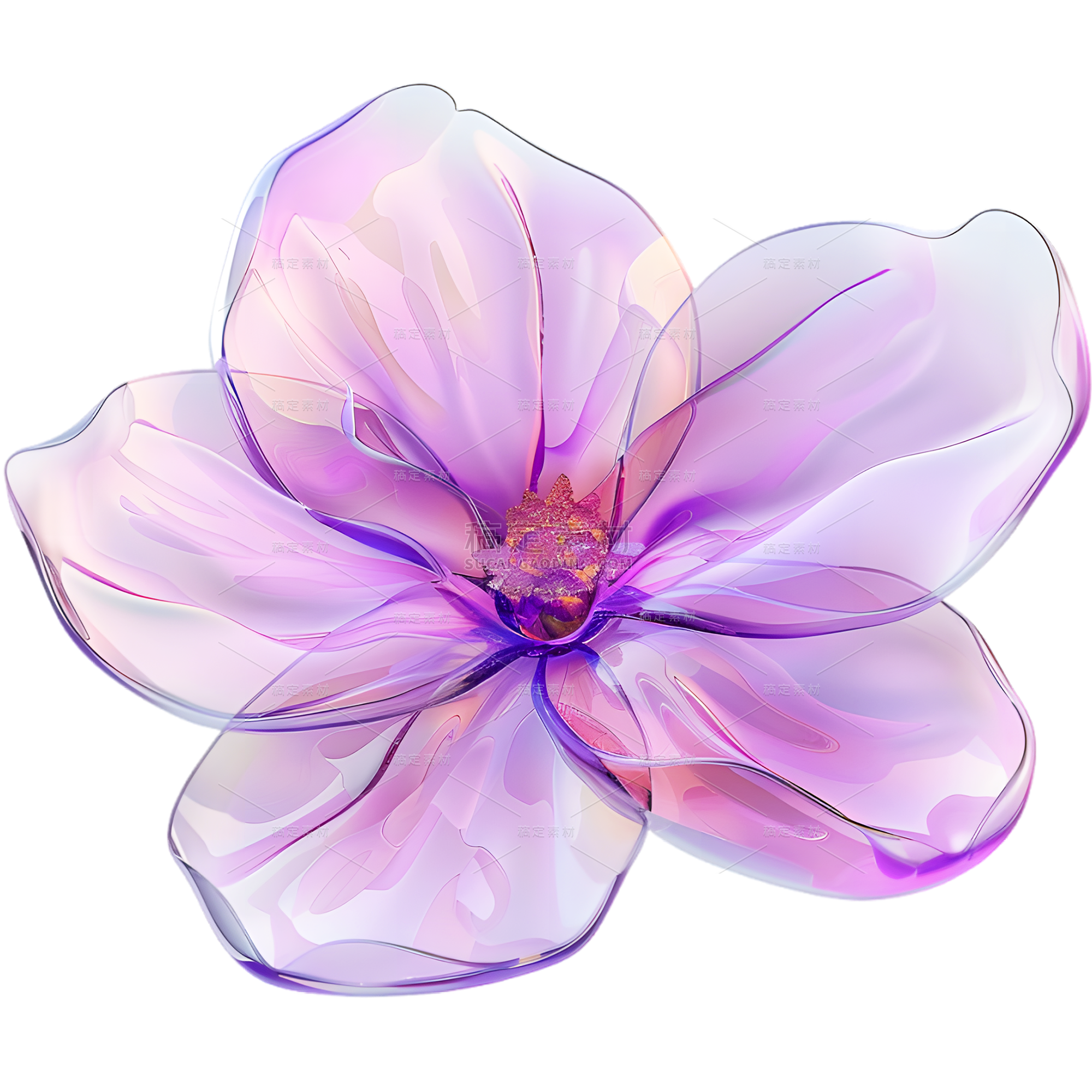 珠宝系列3D立体粉紫色水晶花朵元素