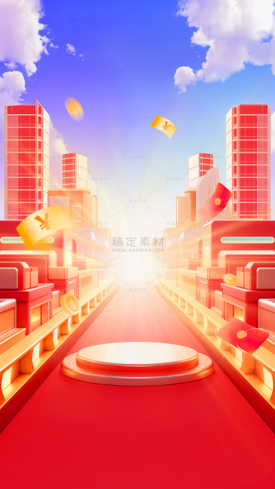 促销系列喜庆感圆形立体展台背景