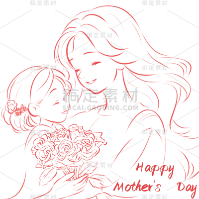 母亲节通用手绘线条Happy Mother's Day主题文字标题艺术字母子线条组合元素素材