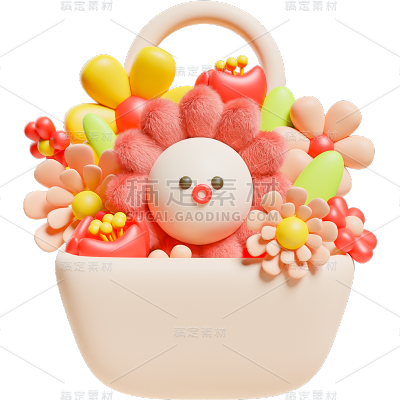 情人节软3D风玩偶花束元素素材